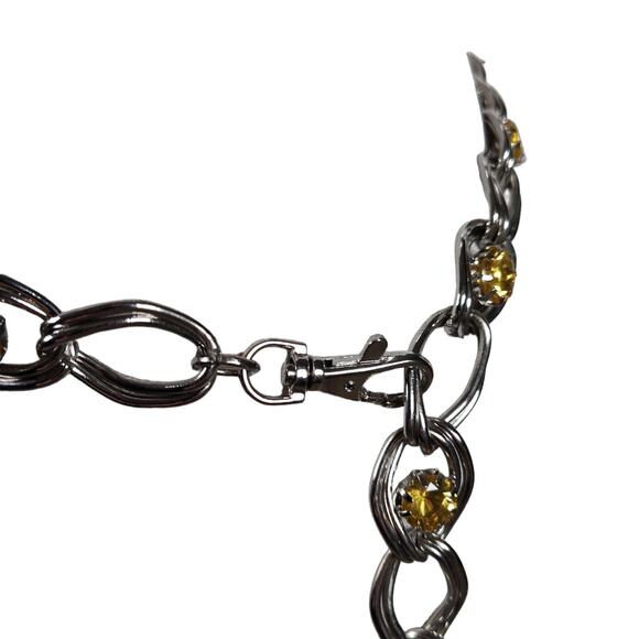 Vintage 80s 90s Chain Link Waist Belt Silver Rhinestone Free Size Plus - Picture 7 of 9